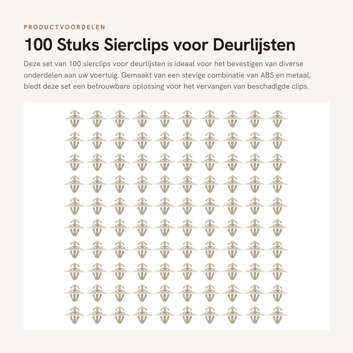 Dailygoods- Sierclips voor Deurlijst - 100 Stuks - Vervanging voor Vivaro-A 2001-2014 - ABS+Metaal - Bevestigingsmiddelen - OEM-nummers 7701470769/500339745 - Bevestigingsclips