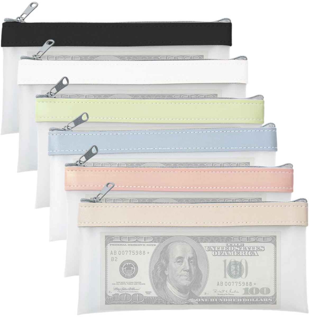 Dailygoods- Geldzakken Set van 6 - Waterdichte Geldzakken - Veelkleurige Geldportefeuilles - Ritsen - Transparant Ontwerp - Duurzaam PVC - Geldportefeuille
