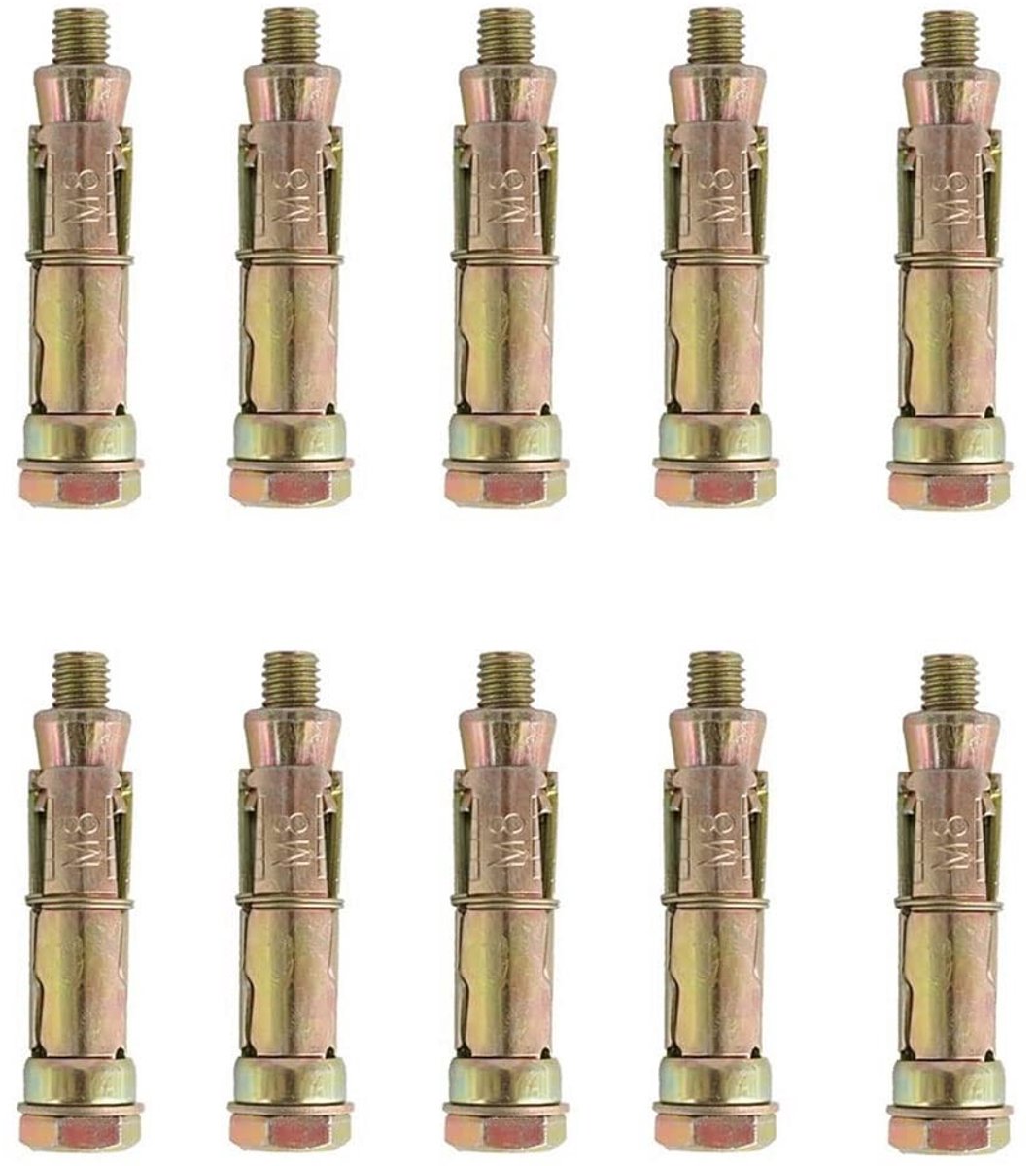 Dailygoods- Uitbreidingsbout 10 Stuks - M8 × 60 mm - Koolstofstaal - Stevig Bevestigen - Slijtvast - Antiroest - Schroefbout