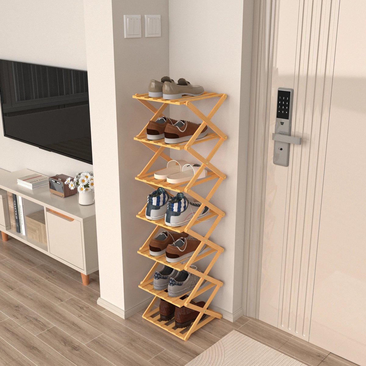 Dailygoods Verticaal smal schoenenrek, 7-laags draagbaar opvouwbaar schoenenrek voor hal, slaapkamer, woonkamer, hoek en