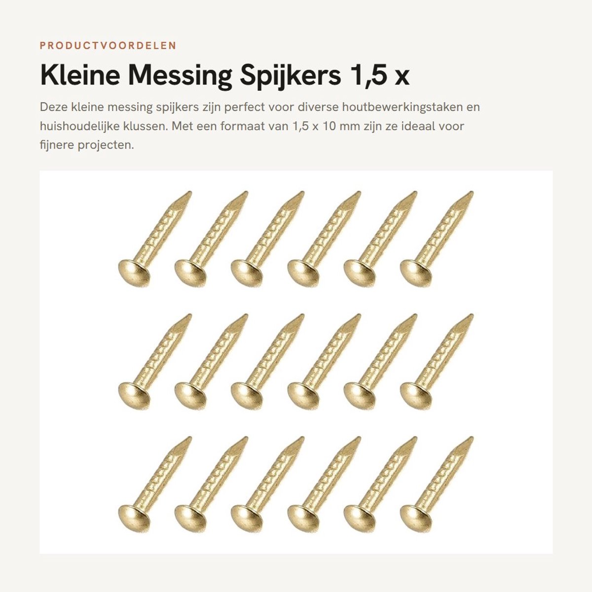 Dailygoods - Kleine Messing Spijkers 1,5 x 10 mm voor Houtbewerking en Huishouden