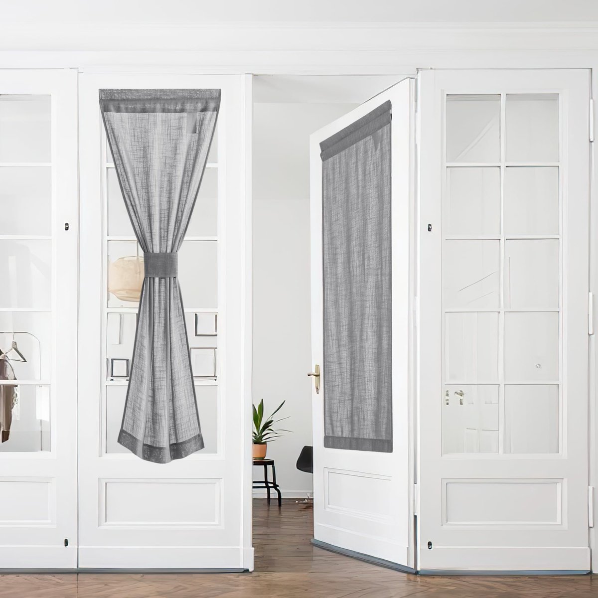 Dailygoods- Deurgordijn Set van 2 - Half-transparant - Vitrage - H 240 x B 60 cm - Linnenlook - Ideaal voor woonkamer/slaapkamer