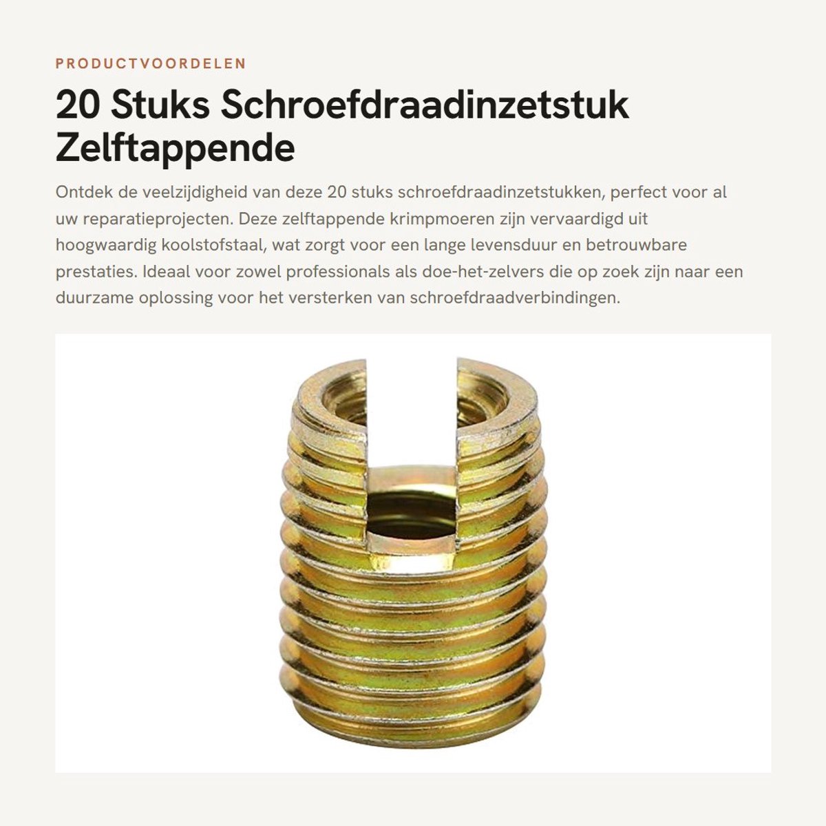Dailygoods- Schroefdraadinzetstuk 20 Stuks - Zelftappende Krimpmoer - Koolstofstaal - Binnen M6 x 1,0 - Buiten M9 x 1,0 - Lengte 12 mm - Duurzaam Gebruik - Inzetmoer
