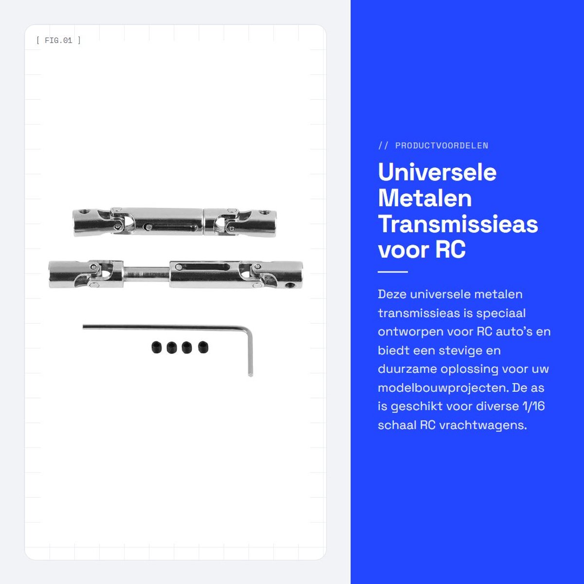 Dailygoods- Aandrijfas Upgrade - Universele Metalen Transmissieas - Geschikt voor WPL 1/16 RC Vrachtwagen - 2 Stuks - Duurzaam Materiaal - Schokbestendig Ontwerp