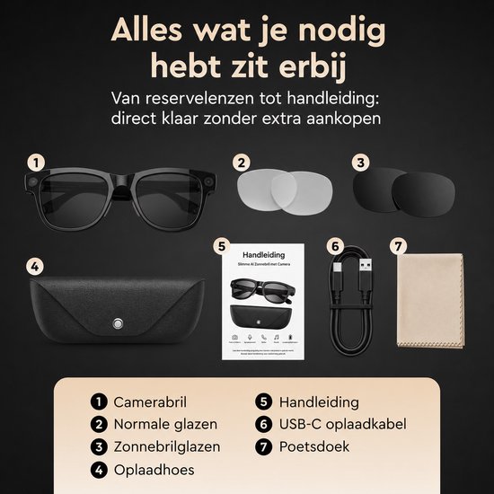 K&L Camera Bril met Foto Camera - 4K HD 13MP video - 30MP Foto – Mini Spy Camera - Smart Bril - NL-app - Oplaadhoes — afbeelding 4