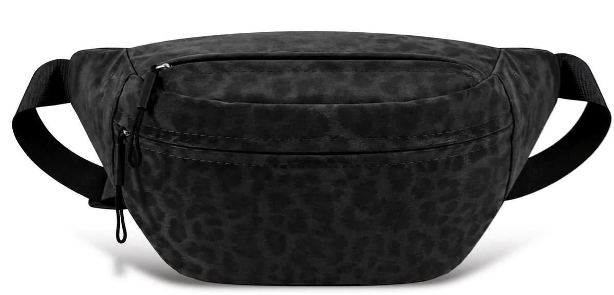YONO Heuptas Dames - Fanny Pack Crossbody Tas - Vegan Leer - Panterprint - Verstelbare Schouderband - Unisex - Luipaard Zwart