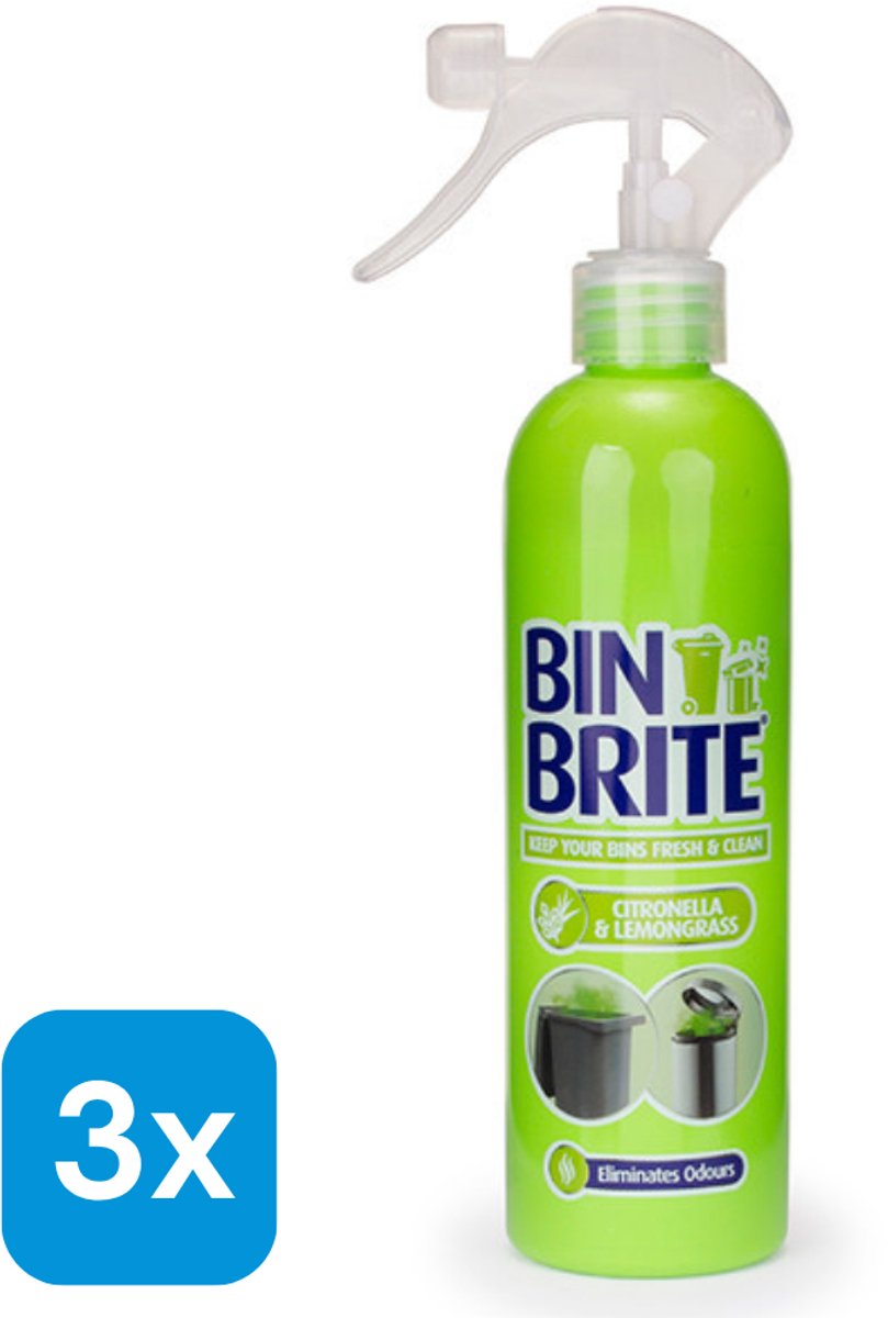 Bin Brite vuilnisbak verfrisser spray - Citronella & Citroengras (3 stuks à 400 ml)