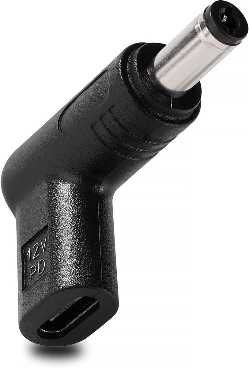 SnelShoppen - USB C naar DC 12V Adapter, 3.1 Type C Vrouwelijk naar DC 5.5x2.1mm Mannelijk Adapter, PD Emulator Trigger, 90 Graden Hoekontwerp voor Ro