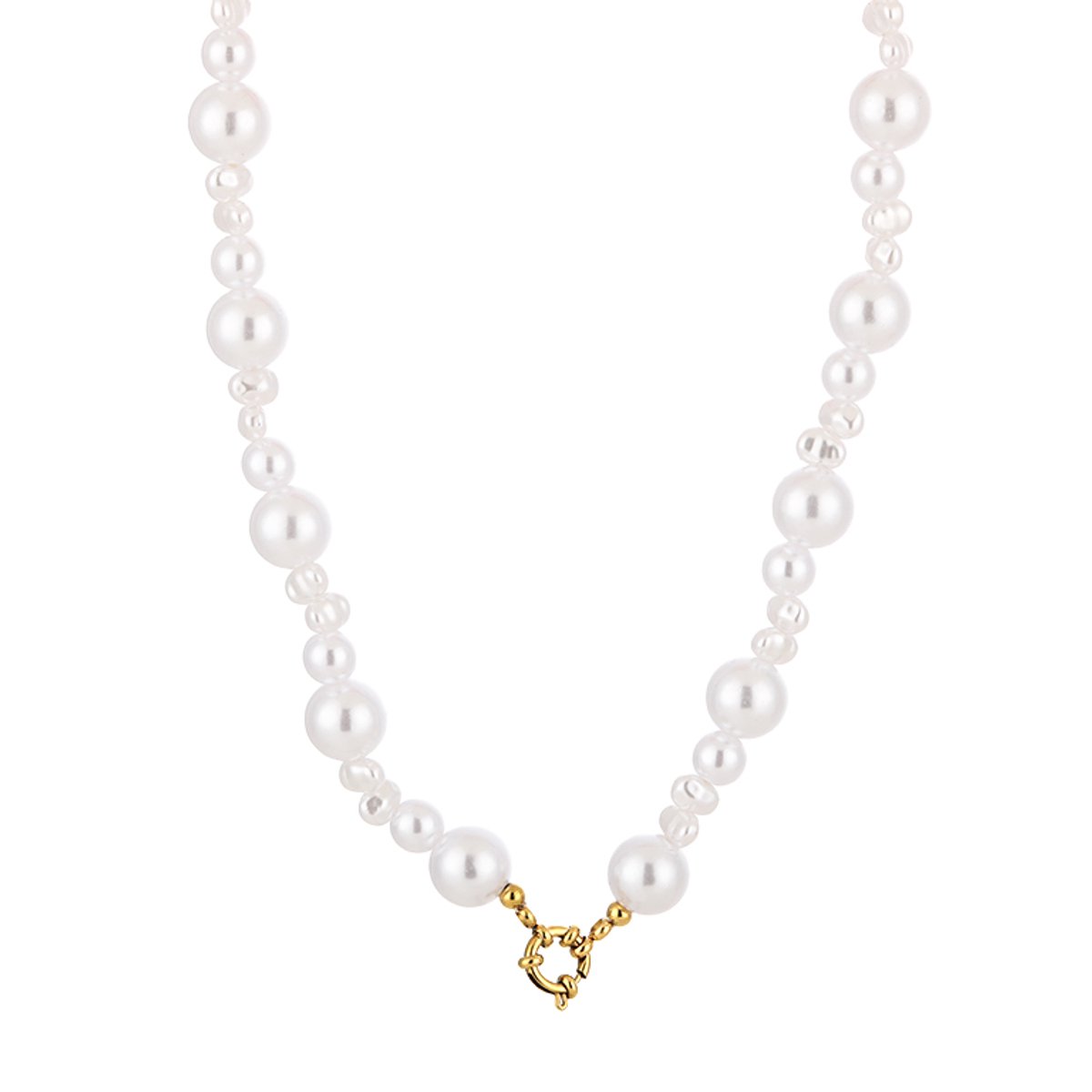 Graduated Pearl Bead Necklace – Parel Ketting – RVS - Wit