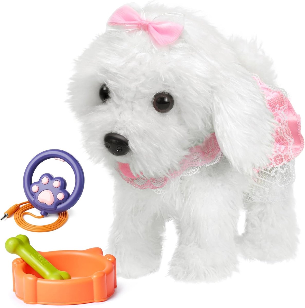 OR TU Elektronisch pluche puppyspeelgoed met afstandsbediening voor meisjes en kinderen Interactief speelgoed, loopt, blaft, schudt de staart, doet alsof verkleed, realistische knuffelhond voor kinderen van 2 3 4 5 jaar en ouder Beste cadeau