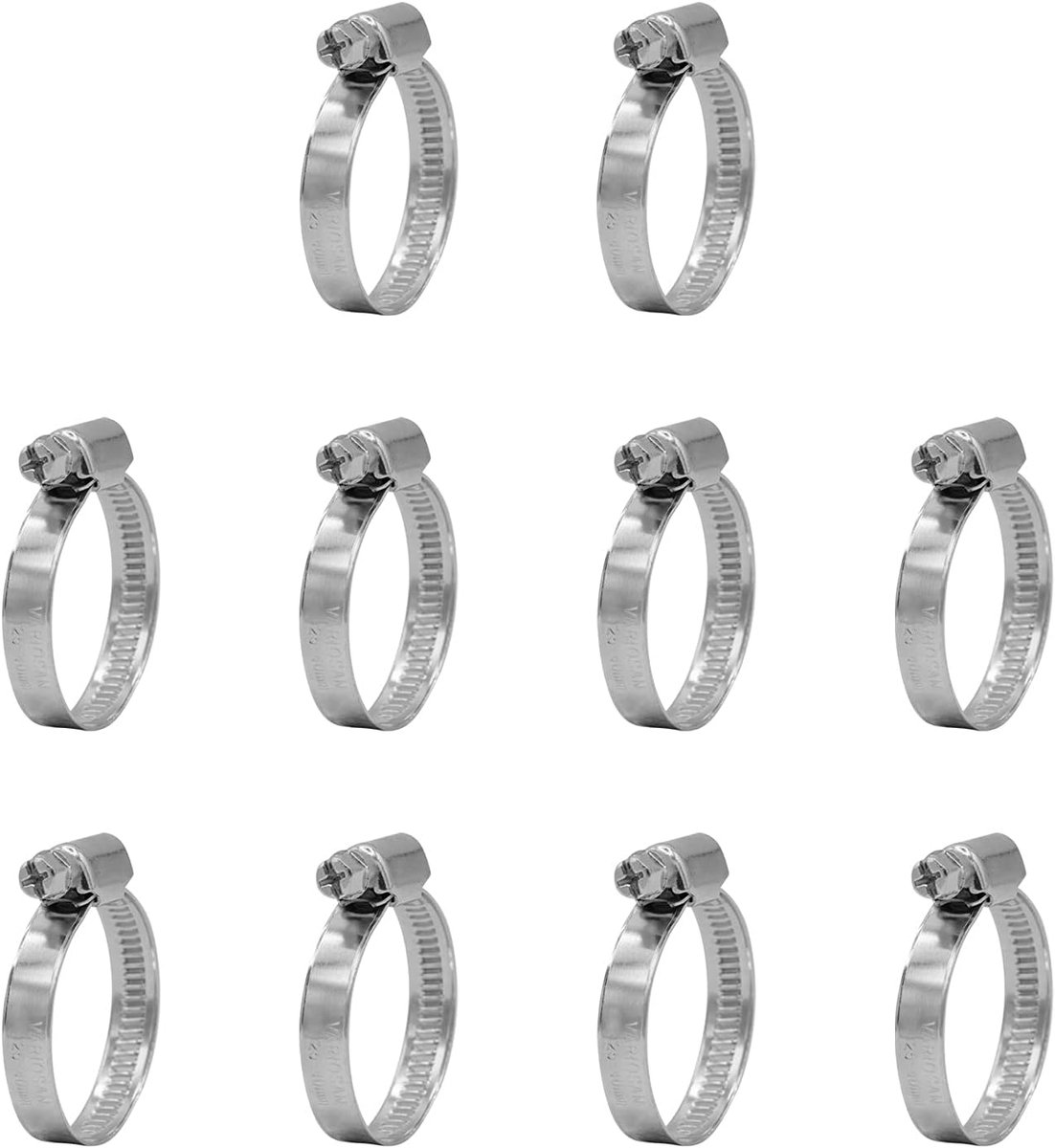Set van 10 slangklemmen 13644, 10 stuks, spanbereik 25-40 mm, bandbreedte 9 mm, W4 (roestvrij staal/V2A)