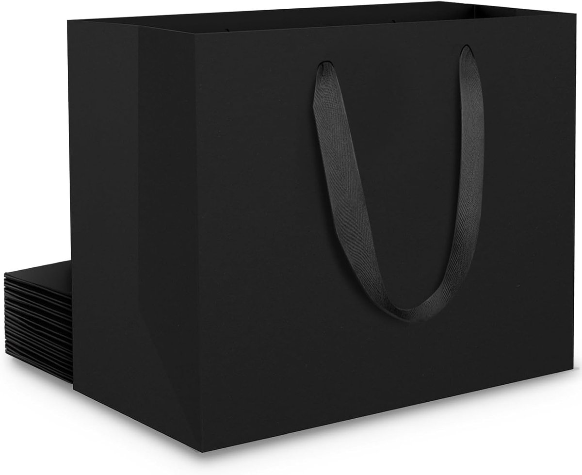 XL Cadeauzakjes, 10 Stuks, 40 x 15 x 30 cm, Zwart, Verjaardag, Bruiloft, Geschenkzakjes, Papieren Tas, 250 g/m², Handgrepen, Verpakkingszakjes, Shopperpapier