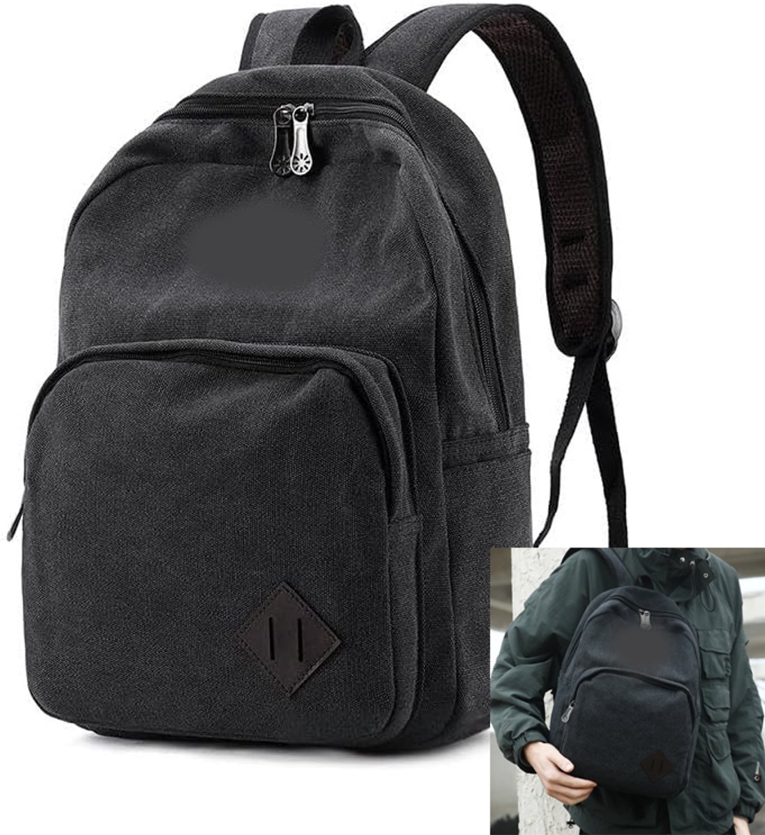 KZQ Vintage canvas studenten rugzak voor dames en heren - Duurzaam dagpak voor reizen - Geschikt voor 15.6 inch laptop - Zwart
