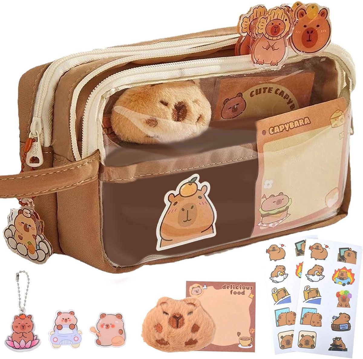 pennenetui, etui met grote capaciteit en schattig Capybara potloodzakje, Kaki, one size, uniek