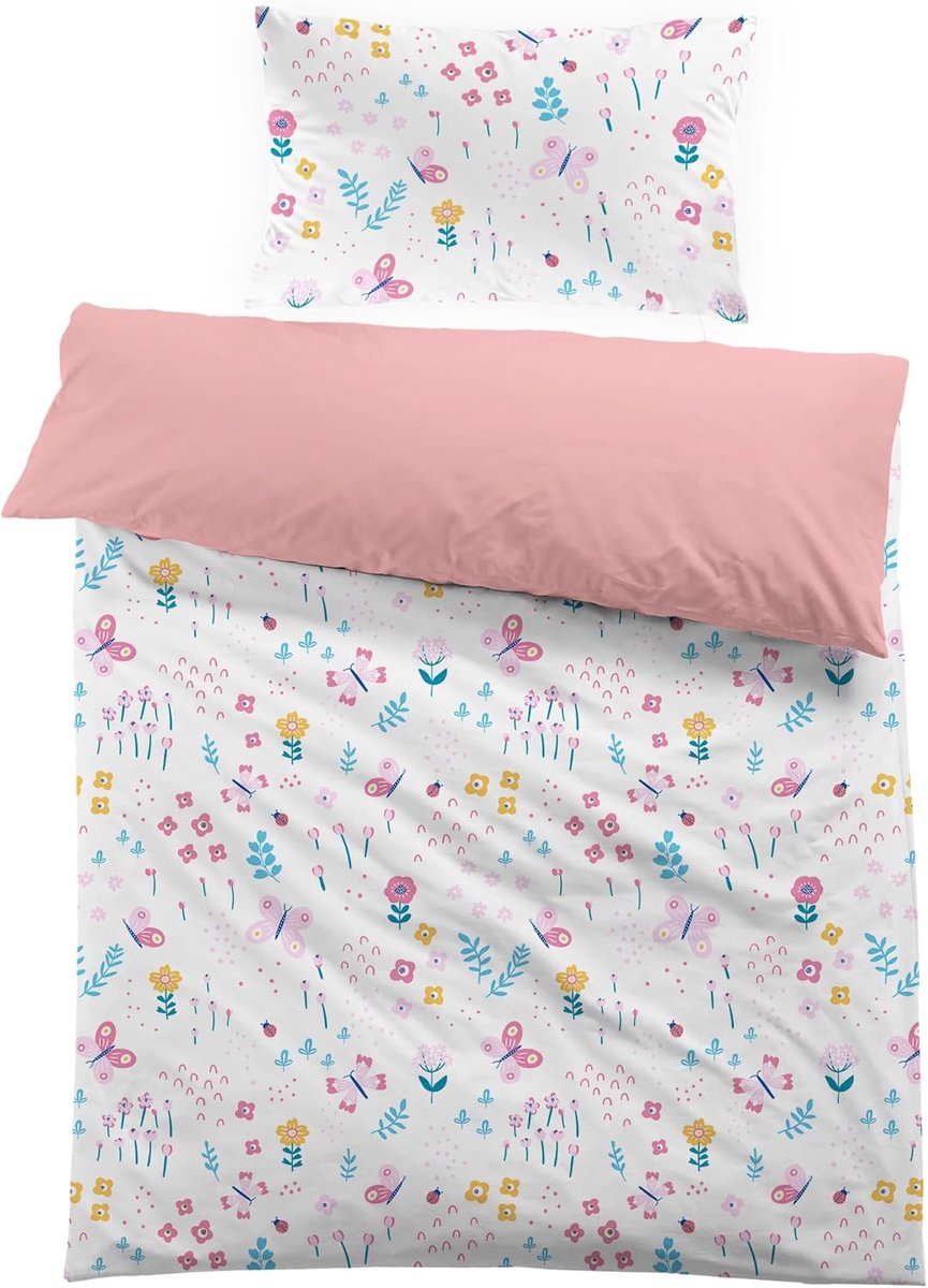 Dekbedovertrek 120 x 150 cm, kinderen, meisjes, beddengoed, 90 x 190 cm, 1 persoon, bloemen, roze, 3D-print, met kussensloop 40 x 60 cm, cadeau voor feestjes