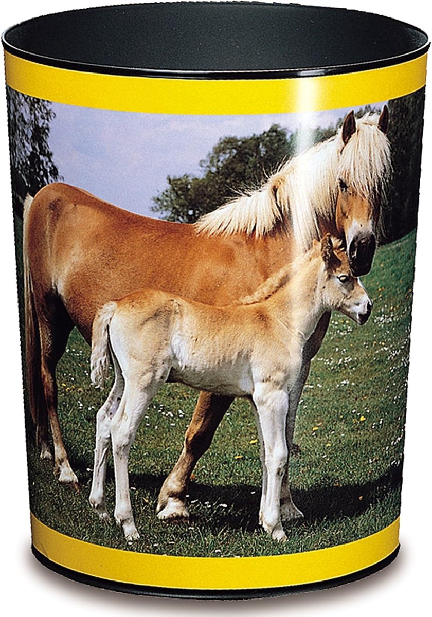 26557 prullenbak paard en veulen, 13 liter prullenbak, perfect voor de kinderkamer, rond, stevige kunststof, afvalemmer voor kinderen