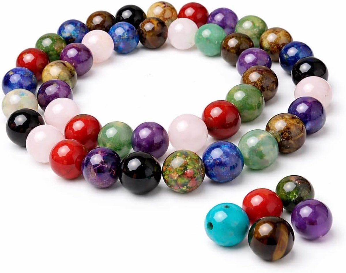 Kralen 6 mm ronde natuursteen Sieraden kralen Mix 60 stuks, kwarts, aventurijn, amethist, jade, jaspis kralen voor ambachten, armbanden, kettingen, sieraden maken, DIY