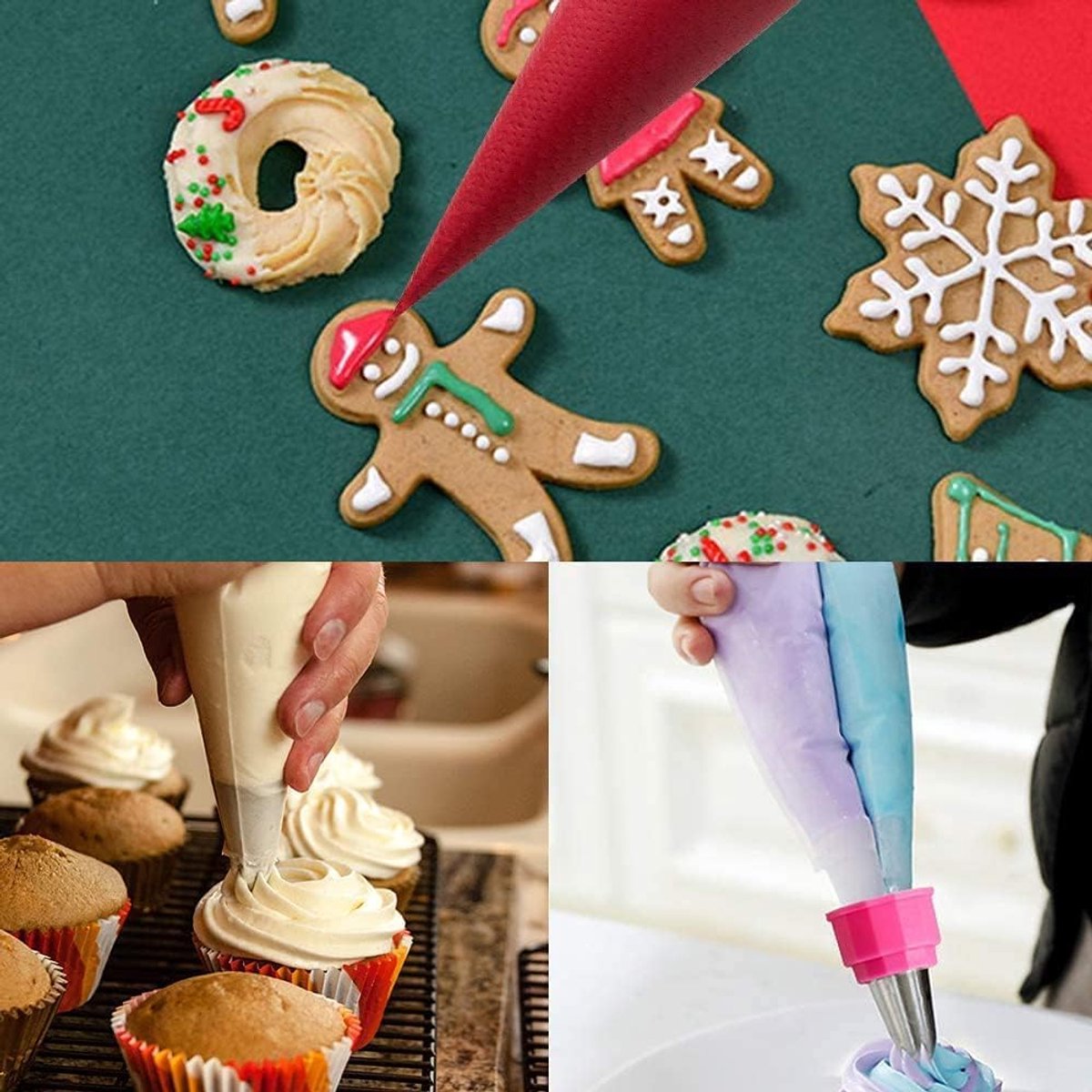 30,5 cm - 100 stuks anti-Burst Pastry Bags, Icing Piping Bags for Frosting, 3 Bags Ties and 1 Cake Scrapers, ideaal voor de decoratie van taarten en koekjes
