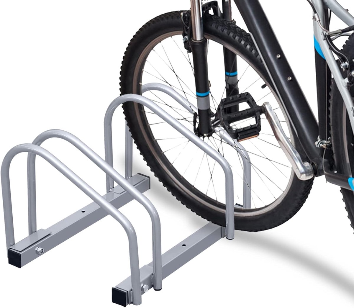 Fietsstandaard voor 2 fietsen, vloer- of wandmontage, parkeerstandaard, meervoudige standaard, geschikt voor fietsen van 35-55 cm, standplaats 30 cm verzinkt staal, 41 x 32 x 26 cm, zilver