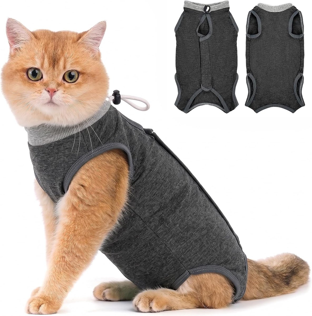 Herstelpak voor gesteriliseerde katten, beschermende postoperatieve kleding, beschermend vest voor chirurgie en buikwonden (donkergrijs, L)
