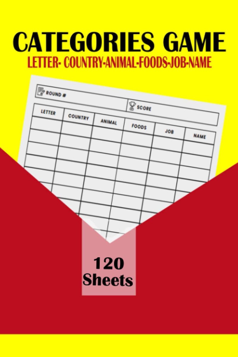 Game: 120 Sheets To Play The Letter, Country, Animal, Foods, Job, and Name With your Family & Friends | Portable size Categories Board Game