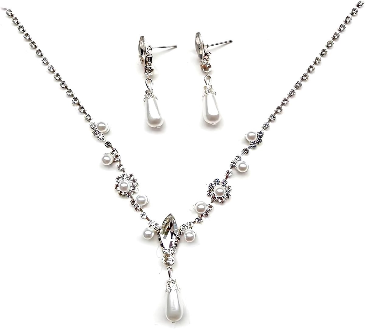 Bruiloft Ketting Oorbellen Set Bridal Crystal Hanger Ketting Sets Strass Marquise Ketting Sieraden Voor Vrouwen