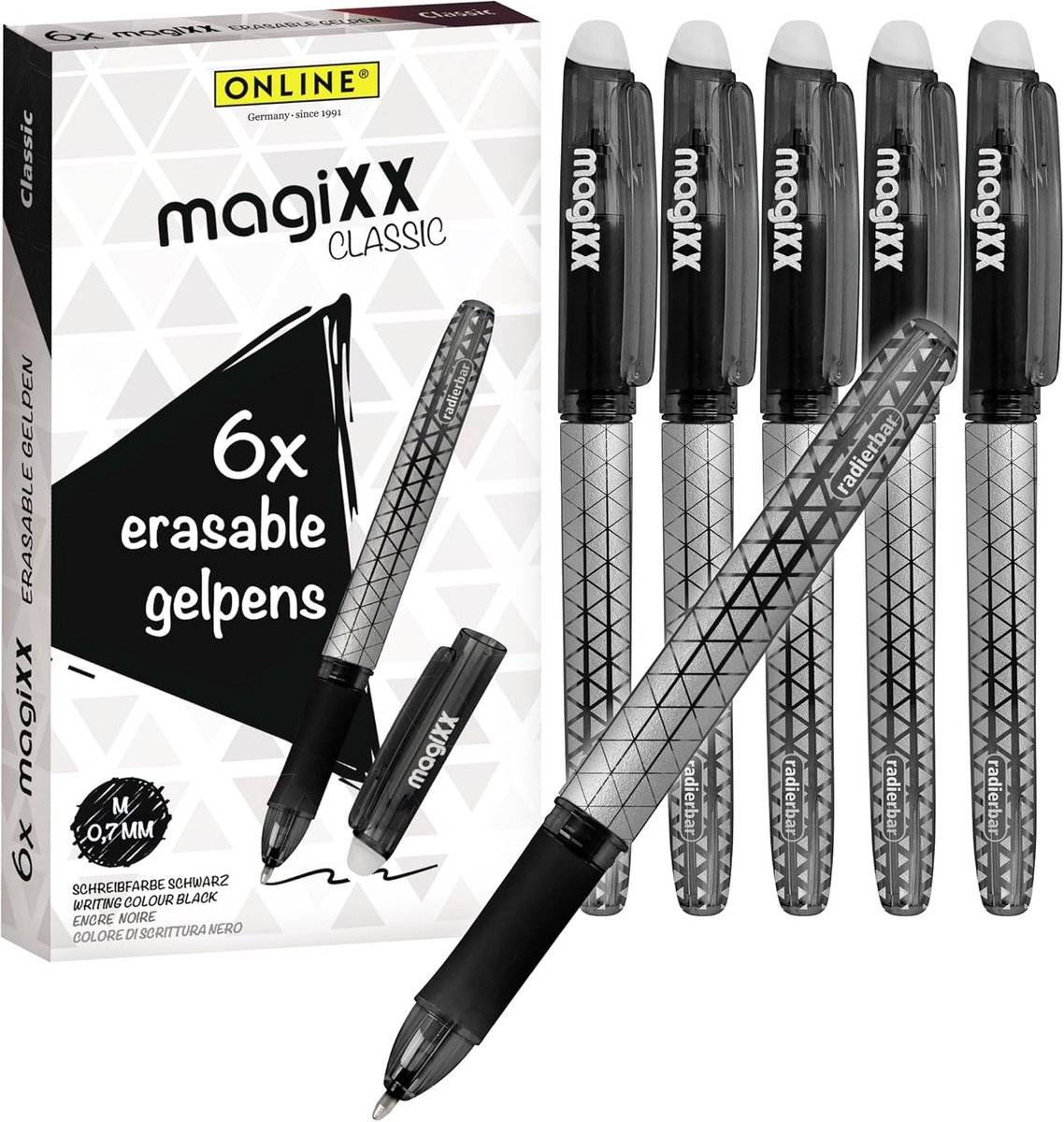 SnelShoppen - 6x Erasable Gelpennen Zwart 0.7mm, Wisselbare Rollerbalpen voor Studenten, Ergonomisch Ontwerp, Ideaal voor Schrijven en Kantoor
