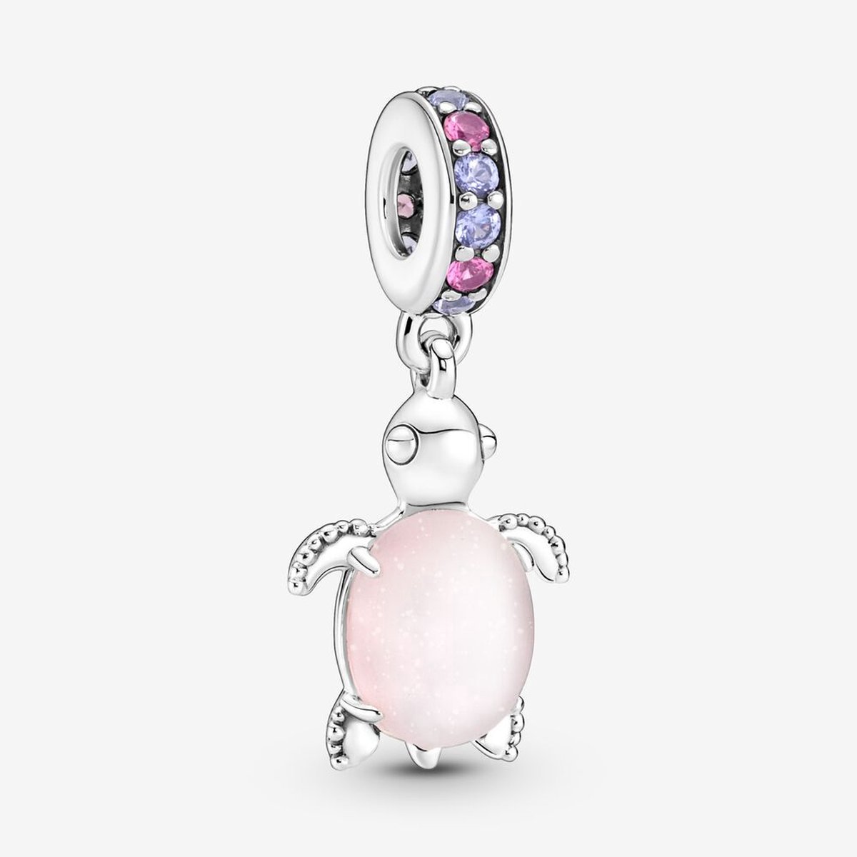 Fler® | Bedel | Past op populaire bedel armbanden (standaard-3mm) | armbandbedel | Roze Zeeschildpad | Duiken | Schildpad | Zeeleven | Vakantie | Holiday | Hangbedel Charm | 925 Sterling Zilver | Zirkonia | Roze | Paars | Kerstcadeau | Valentijn kado