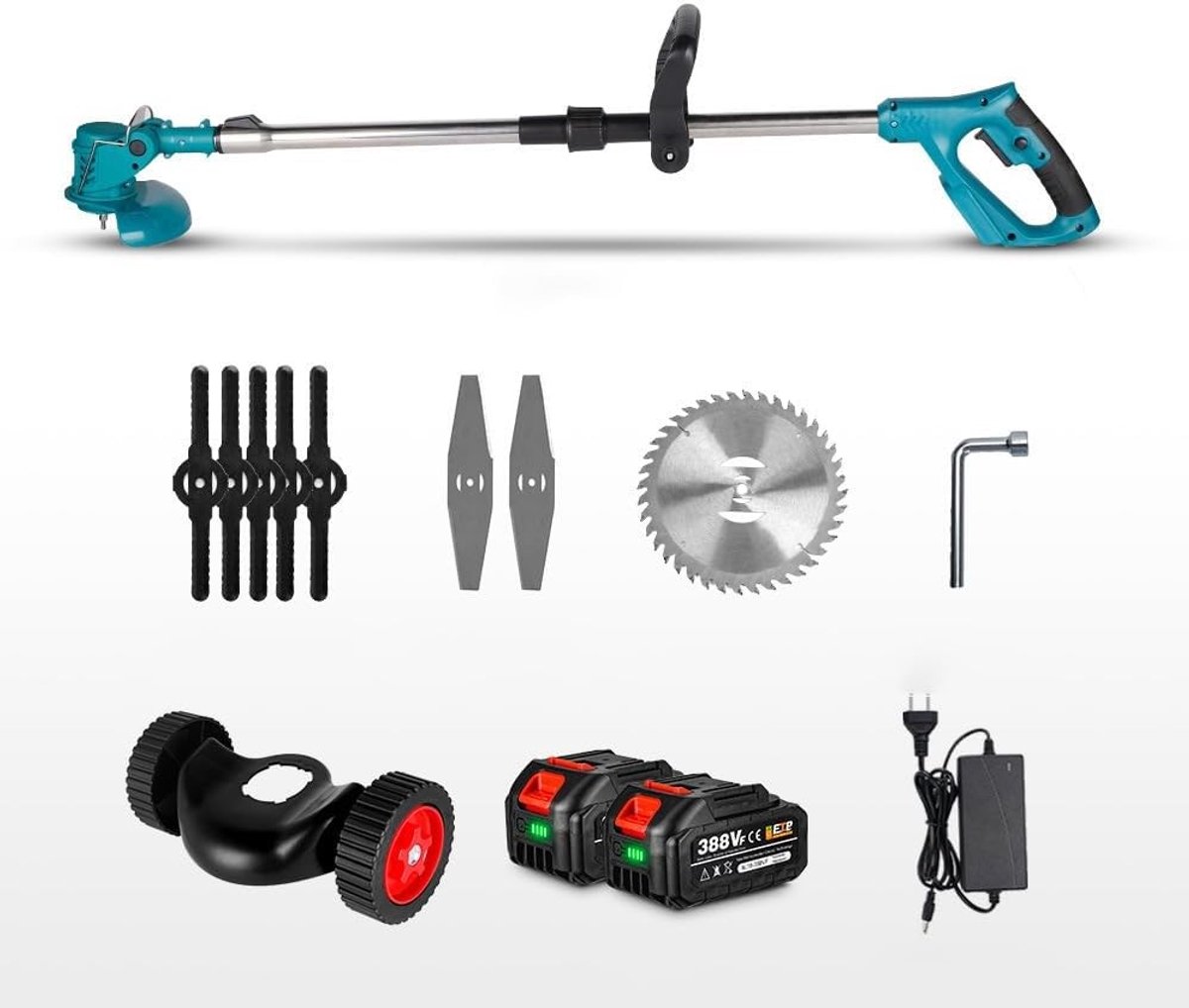 Snoerloze Grasmaaier - Blauw - 95-135 cm - Met Lithium-ionbatterij - Voor Tuinonderhoud