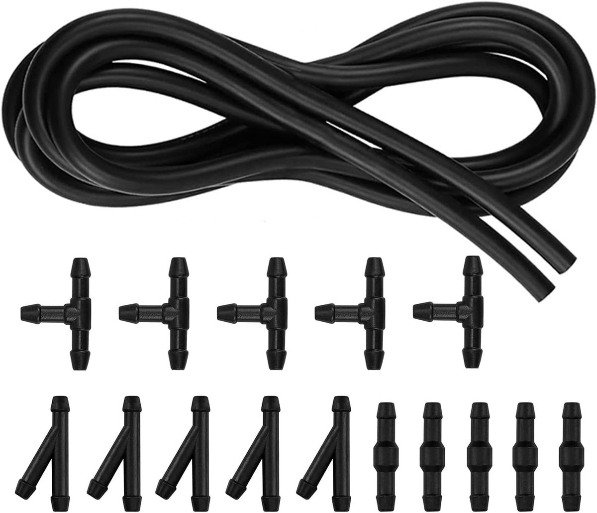 5m Auto Ruitensproeier Kit Met 15 Stuks Connectoren (Y I T-Type), Universele Rubber Slang Voor Ruitenwisser, Het Aansluiten Van Auto Waterpomp en Sproeier, Zwart