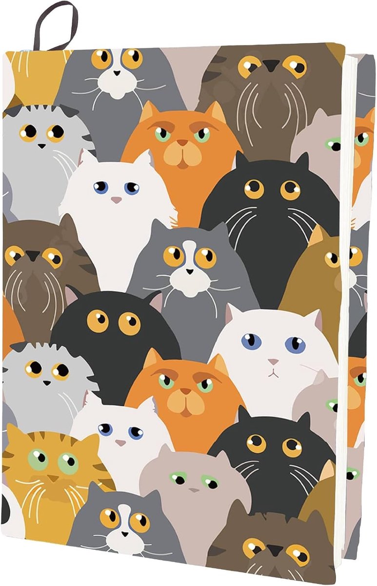 Uittrekbare boekomslag met kat, wasbaar, herbruikbaar, groot, van nylon, polyester, bescherming voor boeken, elastische inzetstukken voor notebooks van 24 x 40 cm