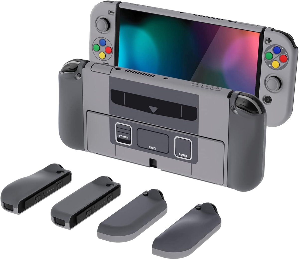 Beschermende Case Cover voor Nintendo Switch OLED - AlterGrips Dockable Hard Shell met Ergonomische Grip Cover, Inclusief Duimgreep Caps & Knop Doppen