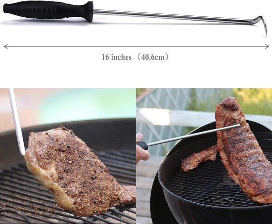 BIGSUNNY varken staart voedsel Flipper, RVS Grilling vleeshaak, 16-inch — afbeelding 3