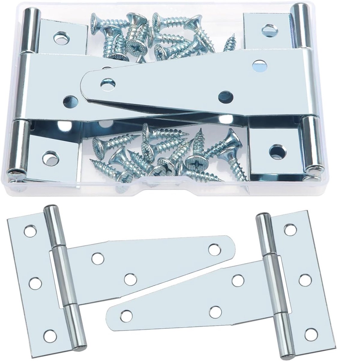 Scharnieren, Metalen Poort Scharnier Met 24 Stuks Schroeven, Voor Poorten Schuur Deuren Ramen Schutting Tuin Opbergruimtes, Zilver