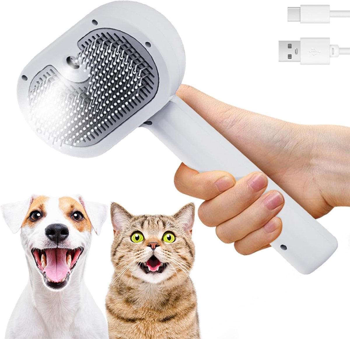 Kattenborstel met stoom, 3-in-1 Steamy Brush kat, kattenborstel met water voor lang en kort haar, hondenborstel, anti-statische elektriciteit en knopen