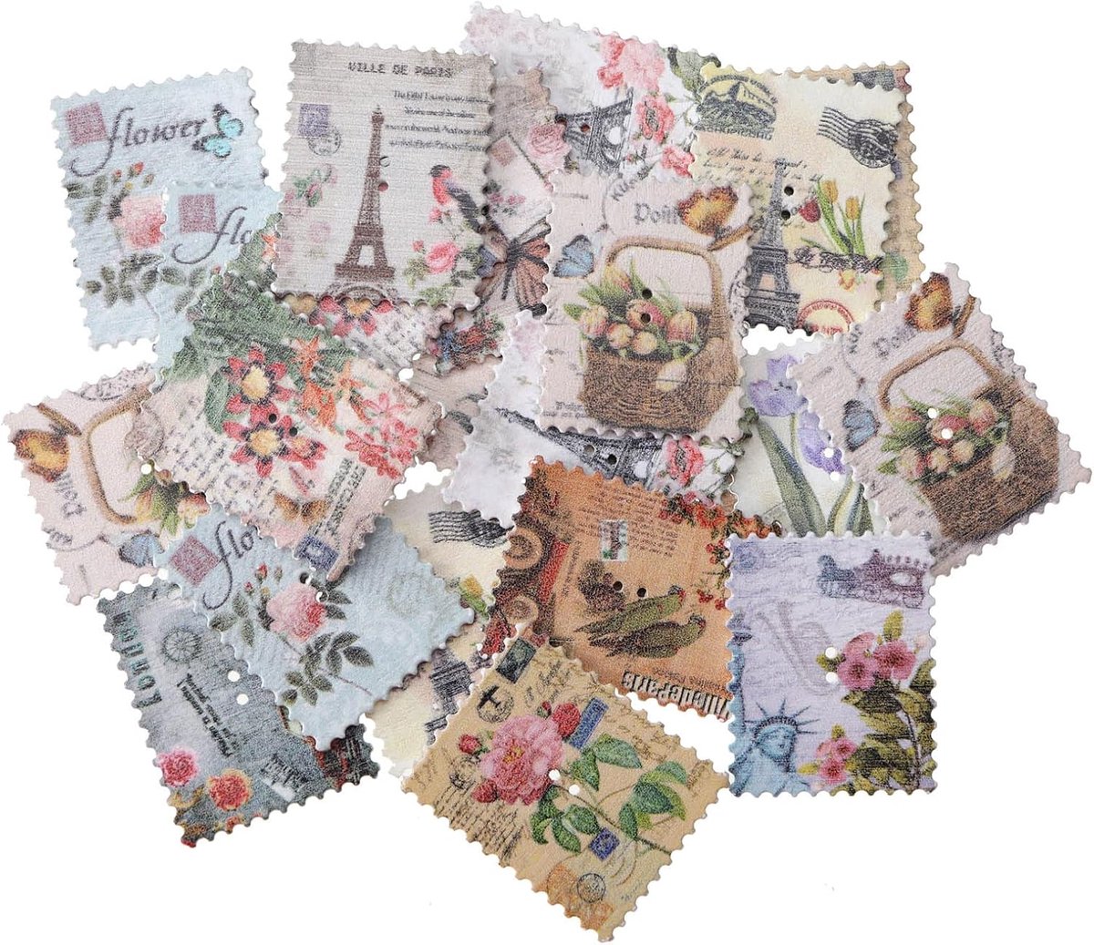 Knopen Vintage Stempel Badge Knoppen Bloem Landschap Knoppen Versiering 2 Gaten Voor DIY Crafting Scrapbook Kaart Maken Decoratie