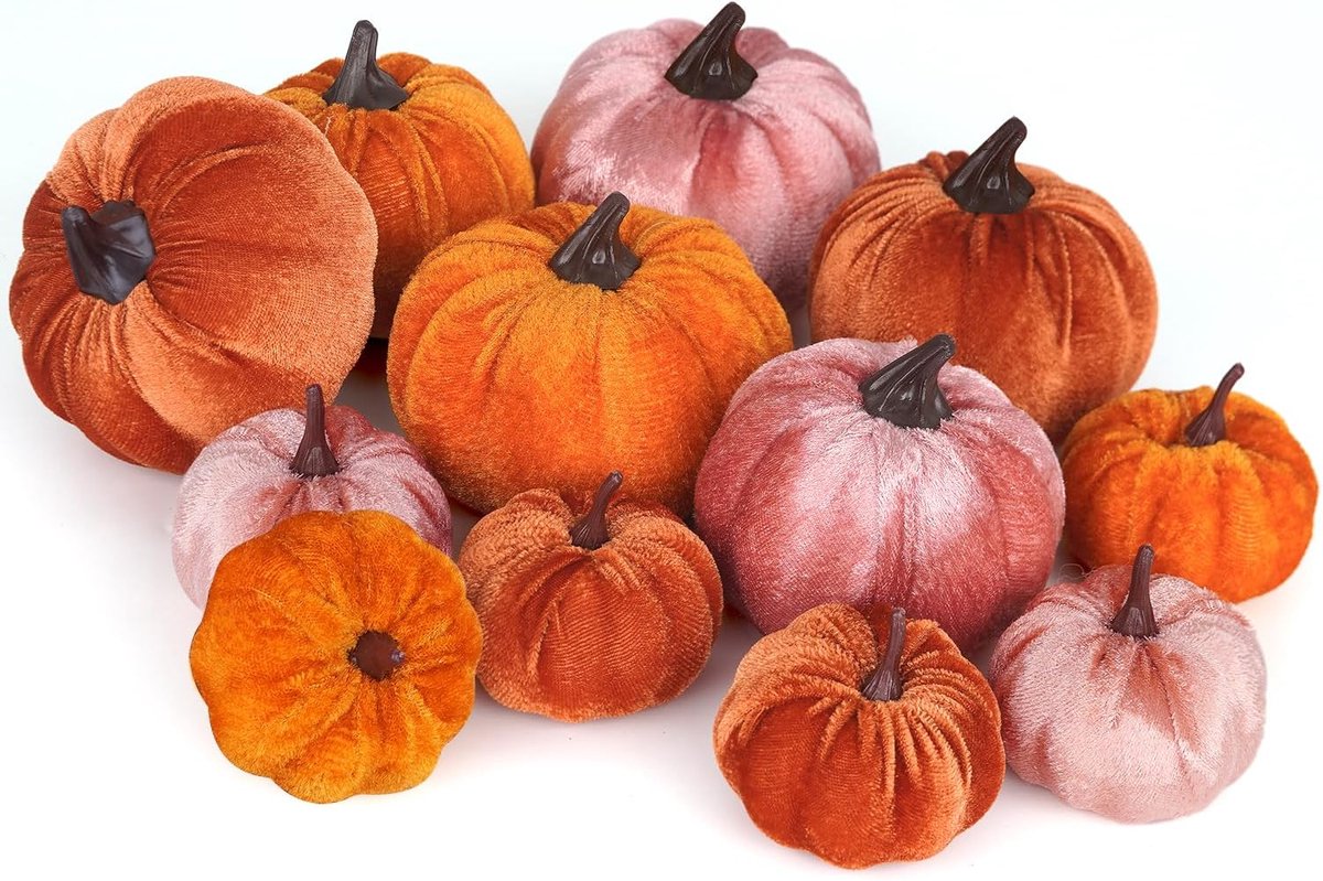 12 stuks kunstpompoenen, verschillende maten, nepstof, oogst, pompoenset, oranje, bruin, kaki, schuimpompoen, voor herfst, herfst, Thanksgiving, Halloween, decoratie
