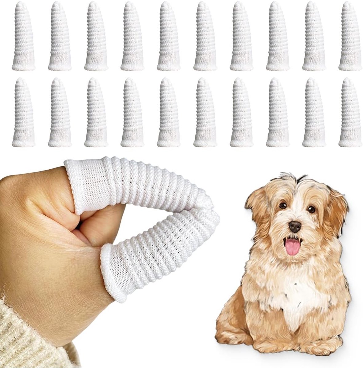Hondentandenborstel, herbruikbaar, gebreide huisdierborstel, anti-plaque vingers voor honden, efficiënte en schone tandverzorging van hondenvingers, 20 stuks