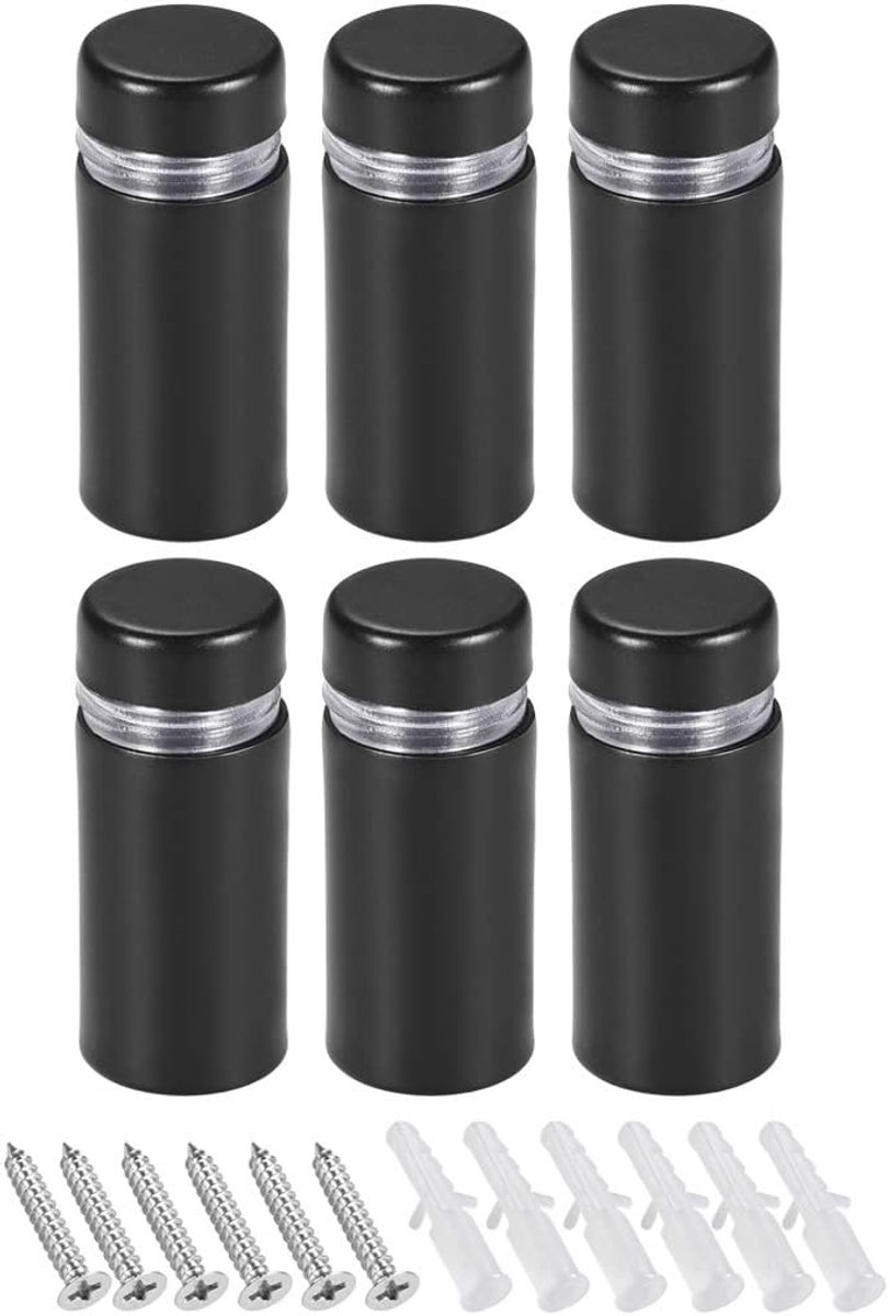 sourcing map 6 stuks afstandsschroeven glasbevestigingen plaathouder spijkers schroeven 1/2 diameter x 1-1/8 inch (12x28 mm) zwart