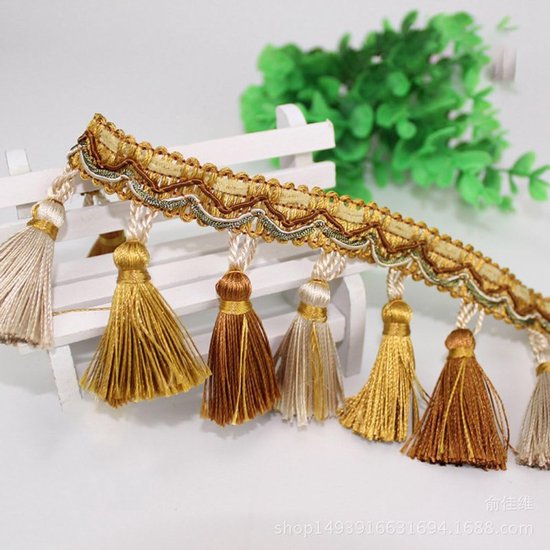 Gordijn met franjes, handgemaakt, 3 m x 7 cm, franjeboord, met kwastjes, voor gordijn, bank, jurk, decoratie, franjes, band, accessoires, trim, franjes — afbeelding 2
