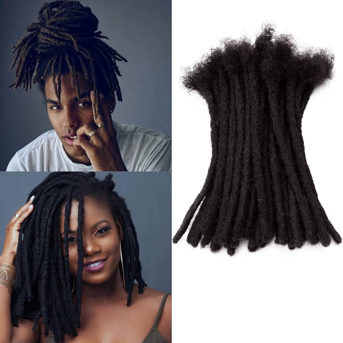 Extension 12 inch 100% Echt Menselijk Haar Afro Kinky 30 Strands Dreadlock Extensions voor Man/Vrouwen (1B, 0.8cm-12inch-30 pieces)