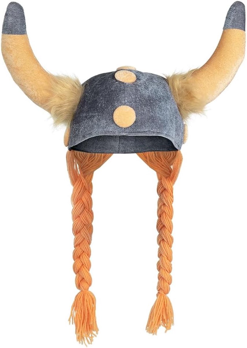 01296 - Helm Galliër, stoffen hoed, met vlechten, viking, krijger, Romeins, carnaval, halloween, themafeest, vermomming, theater, hoofddeksel