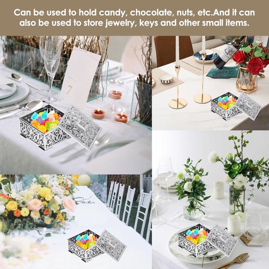 Dozen, Europese Stijl Mini Hollow Out Snoep Dozen Snoep Opbergdozen Geschenkdozen Bakken Decoratie voor Bruiloft Kerst Verjaardag(Zilver) — afbeelding 3