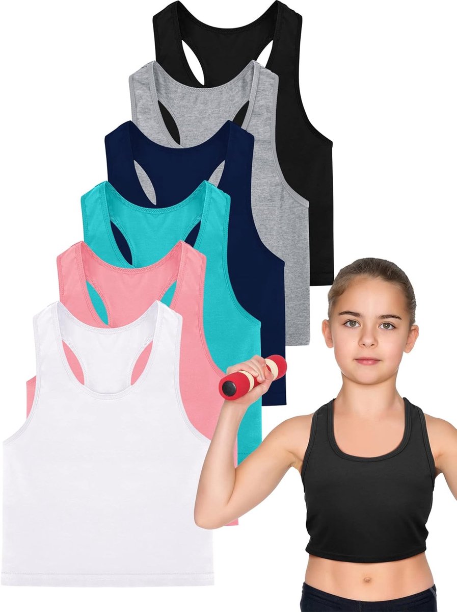 6 Stuks Meisjes Dans Tank Top Racerback Crop Top Mouwloze Dans Outfit Voor Ballet Hip Hop Sportkleding