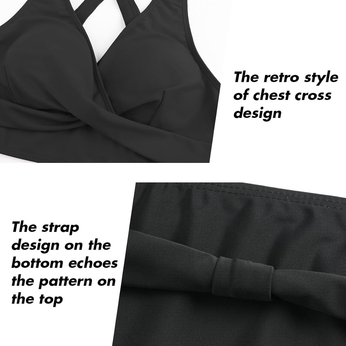 Tweedelige damesbadpakken, bikini met gekruiste top, hoog getailleerde bodem, badpakken voor buikversteviging, badmode met vintage motief