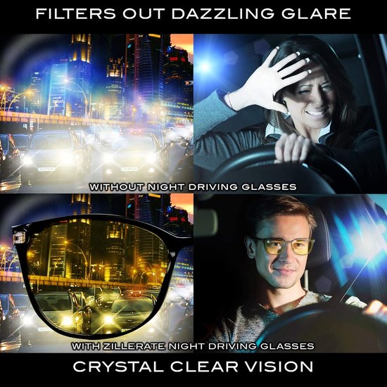 Rijdbril Voor 's Nachts voor Heren en Dames, Gepolariseerde Lenzen Filter Verblindende Schittering van Koplampen, Geel Getinte Zichtlens, Lichtgewicht, Comfortabel TR90-frame, Harde Koker — afbeelding 3