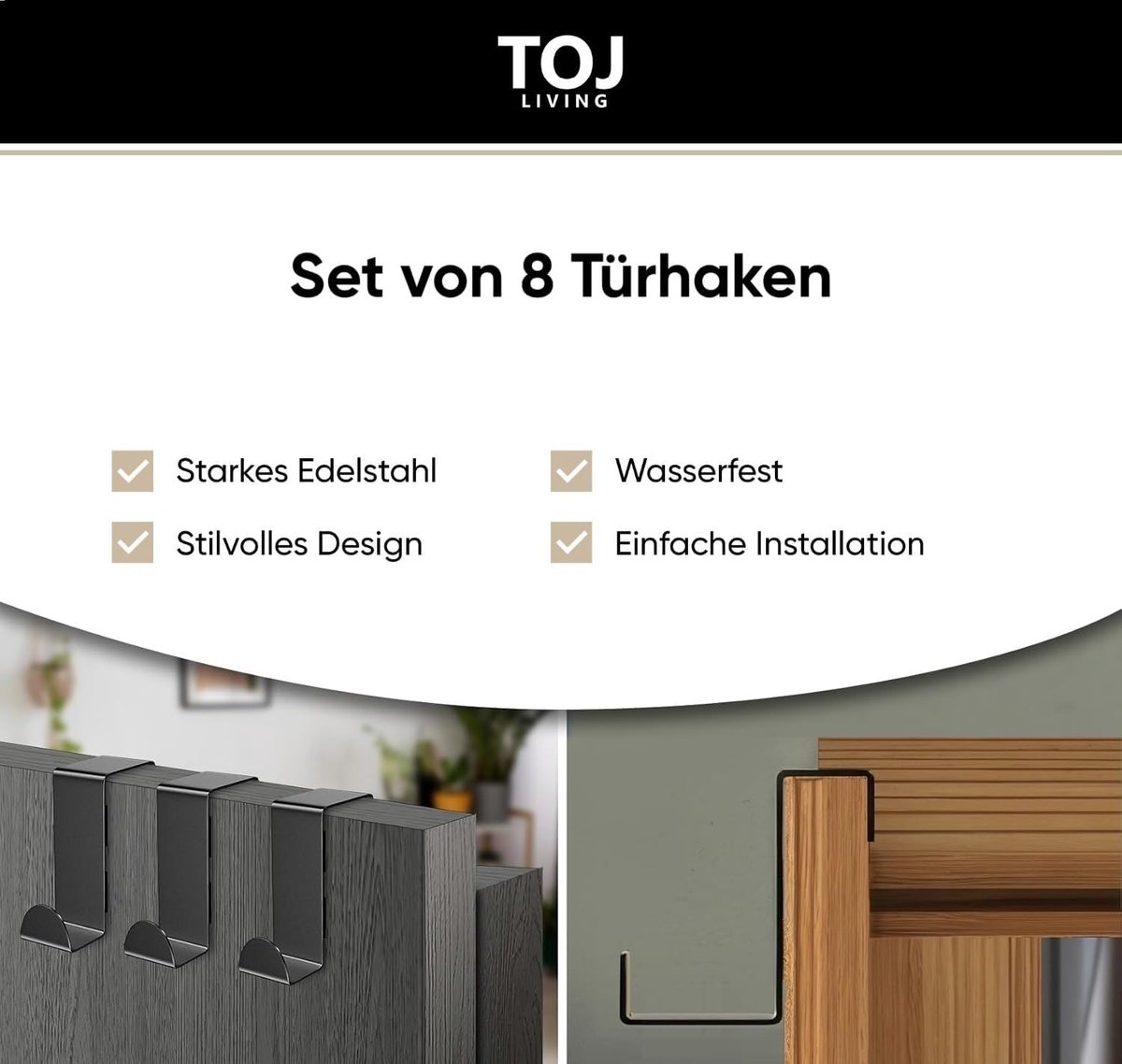 Deurhaken Set van 8 Stuks - Keukenkast/Deur Kapstok Haken - Jashaken - RVS - 8 Stuks - Mat Zwart