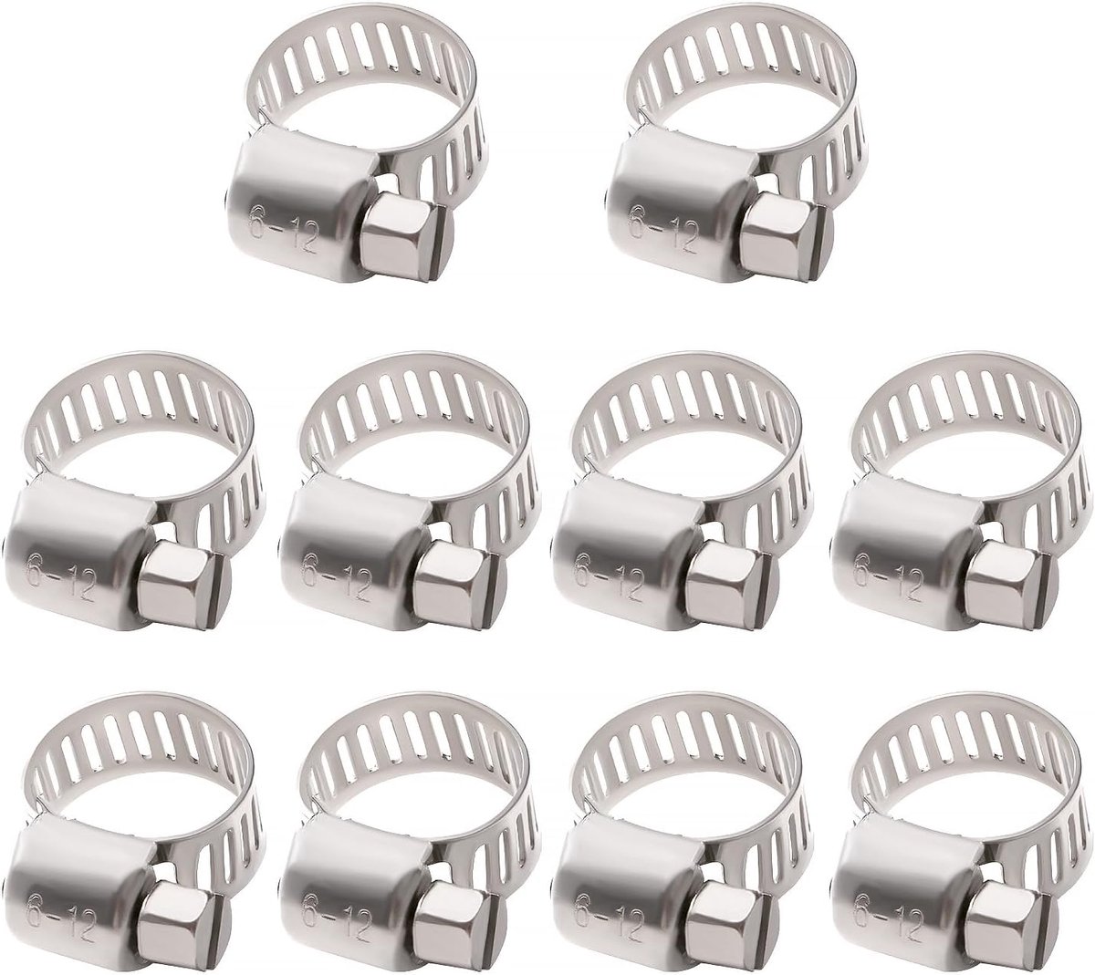 10 Stuks 6-12 mm Slangklemmen, 304 Toestvrijstalen Slangklemmen, Verstelbare Slangklem, Wormwielslangklemmen, voor Waterleidingen, Sanitair