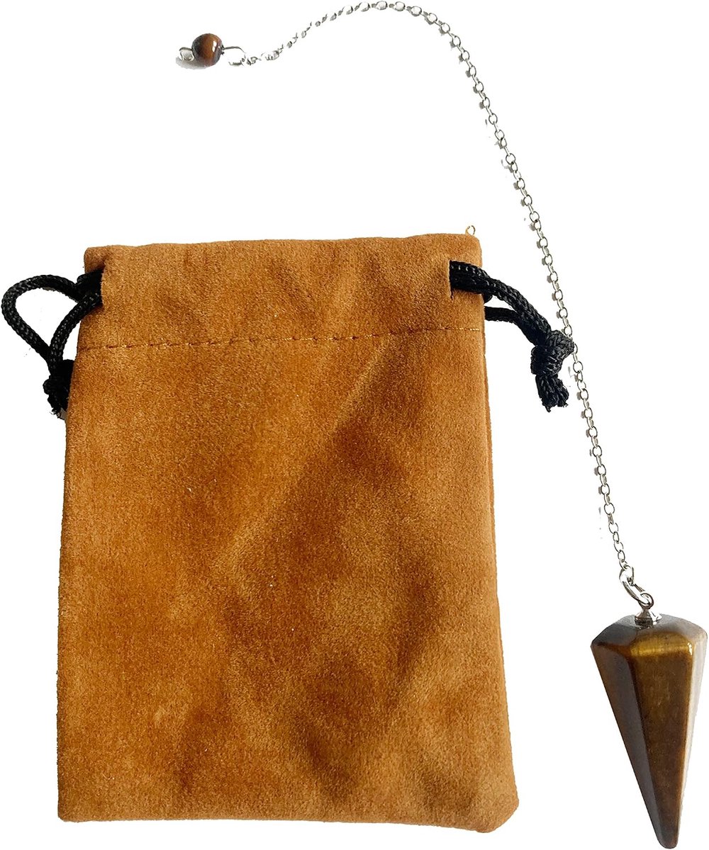 tijgeroog, kristallen slinger, zeshoekig, vintage, voor radiesthesie, chakra, reiki, waarzeggerij, meditatie, Wicca (tijgeroog)