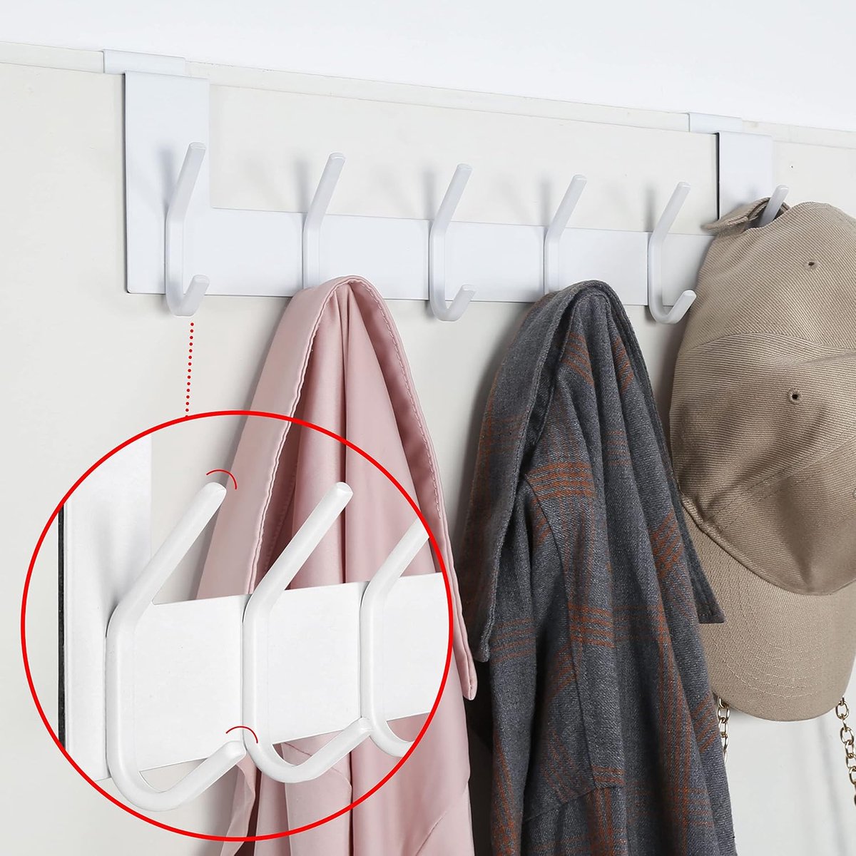 Deurhaken om op te hangen met 6 haken, metalen deurkapstok, deurhaken aan de binnenkant - 2 stuks kledinghaken deur voor handdoekhouder, mantels, wit
